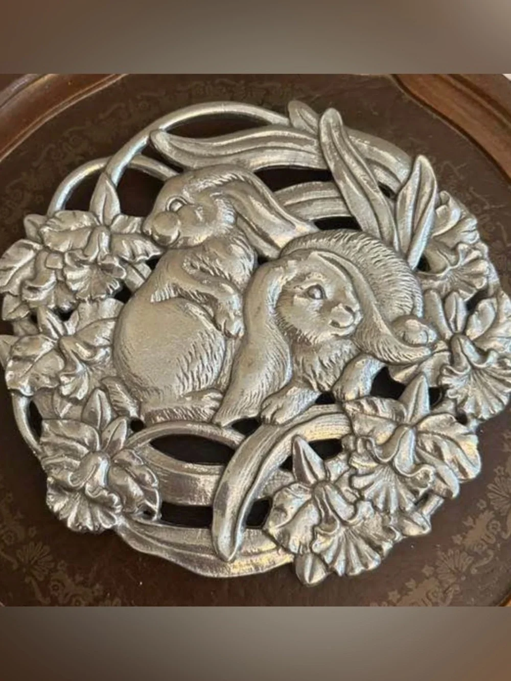 Arthur Court Decorative Silver Bunny Trivet Floral Rabbit + Serving Pieces